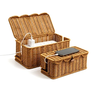 2 Pack Rattan Cable Management Box for Power Strip with 2 Exits | Rattan Wicker with Lockable Wooden Clasp, Fits Most Power Strips Surge Protectors Routers & USB Hubs 2 Pack Rattan Cable Management Box for Power Strip with 2 Exits | Rattan Wicker with Lockable Wooden Clasp, Fits Most Power Strips Surge Protectors Routers & USB Hubs