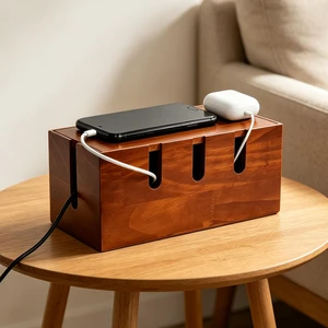 Wooden Cable Management Box, Power Strip Cord Hider with 5 Cable Slots | Ventilation DesignDivided StorageIdeal for organizing desk cables, TV cords, chargers, and power strips Wooden Cable Management Box, Power Strip Cord Hider with 5 Cable Slots | Ventilation DesignDivided StorageIdeal for organizing desk cables, TV cords, chargers, and power strips