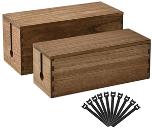 Wooden Cable Management Box Set of 2, Cord Organizer, Brown | Large and Small Solid Wood Boxes with Removable Lids for Power Strips, Chargers, Routers, and Desks Home Office Wooden Cable Management Box Set of 2, Cord Organizer, Brown | Large and Small Solid Wood Boxes with Removable Lids for Power Strips, Chargers, Routers, and Desks Home Office