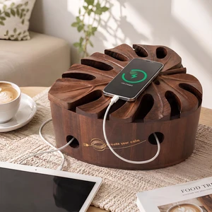 Acacia Wood Cable Management Box, Wooden Hider & Organizer for Power Strip | Hides power strips & TV wires, Tortoise shell-shaped leaves, Vintage walnut lid, Ideal for home & office organization Acacia Wood Cable Management Box, Wooden Hider & Organizer for Power Strip | Hides power strips & TV wires, Tortoise shell-shaped leaves, Vintage walnut lid, Ideal for home & office organization