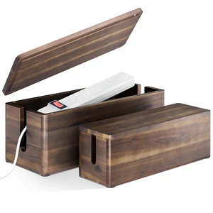 Set 2 Wooden Large Cable Management Box Round Edge (Walnut Color) | Set of 2 Sizes, Cable Slots, Magnetic Lid, Non-Skid Pads, Solid Acacia Wood, Wooden Power Strip Box, Surge Protector Box Set 2 Wooden Large Cable Management Box Round Edge (Walnut Color) | Set of 2 Sizes, Cable Slots, Magnetic Lid, Non-Skid Pads, Solid Acacia Wood, Wooden Power Strip Box, Surge Protector Box