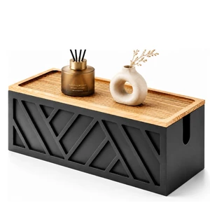 Large Wooden Cable Management Box, Geometric, Black | Decorative Cord Hider Box, Cord Organizer For Desk, Floor, Office, Hides Power Strips, Extension Cords, Chargers And Wires Large Wooden Cable Management Box, Geometric, Black | Decorative Cord Hider Box, Cord Organizer For Desk, Floor, Office, Hides Power Strips, Extension Cords, Chargers And Wires