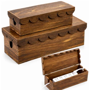 2 Pcs Wooden Cable Management Box Scalloped Edge | Wood Cord Cable Organizer Box with Lid, 2 Open Slots Cord Basket for Power Strips & TV Wires, Desk, Floor, Office 2 Pcs Wooden Cable Management Box Scalloped Edge | Wood Cord Cable Organizer Box with Lid, 2 Open Slots Cord Basket for Power Strips & TV Wires, Desk, Floor, Office