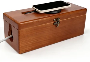 Large Cable Management Box with Clasp, Soild Wood Cord Box with 4 Open Slots, Cable Box to Hide Cords and Power Strip Large Cable Management Box with Clasp, Soild Wood Cord Box with 4 Open Slots, Cable Box to Hide Cords and Power Strip