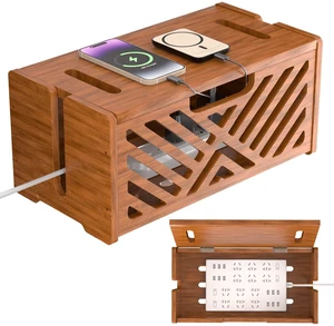 Extra Large Wooden Cable Management Box, 15.35 x 8.98 x 8.27 inches, Cord Hider Box with Cable Slots, Cable Organizer Box to Hide Power Strips, Surge Protector, Extension Cords for Desk & Floor Extra Large Wooden Cable Management Box, 15.35 x 8.98 x 8.27 inches, Cord Hider Box with Cable Slots, Cable Organizer Box to Hide Power Strips, Surge Protector, Extension Cords for Desk & Floor