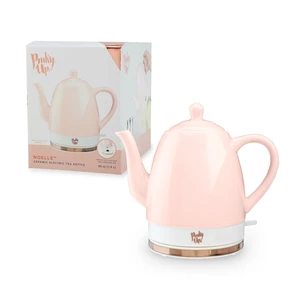 Noelle 1.5 L Pink Electric Ceramic Kettle with Gooseneck, Cute Water Boiler for Hot Teas and Pour Over Coffee, Blush with Rose Gold Noelle 1.5 L Pink Electric Ceramic Kettle with Gooseneck, Cute Water Boiler for Hot Teas and Pour Over Coffee, Blush with Rose Gold