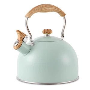 Tea Kettle for Stove Top, 2.6 Quart Whistling Tea Kettle, Stainless Steel and Wood Pattern Folding Handle, Turquoise Tea Kettle for Stove Top, 2.6 Quart Whistling Tea Kettle, Stainless Steel and Wood Pattern Folding Handle, Turquoise