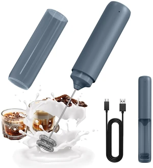 Rechargeable Milk Frother Handheld, Dual Ring Electric Coffee Frother, Portable Hand Frother Wand Drink Mixer for Matcha Lattes Cappuccino, Kitchen Gifts, Blue Rechargeable Milk Frother Handheld, Dual Ring Electric Coffee Frother, Portable Hand Frother Wand Drink Mixer for Matcha Lattes Cappuccino, Kitchen Gifts, Blue