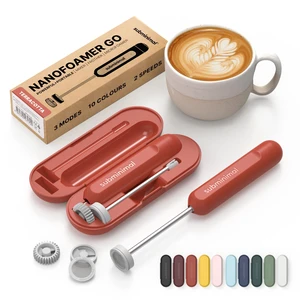 NanoFoamer GO Rechargeable Handheld Milk Frother, Terracotta | Portable coffee whisk creates microfoam for lattes and matcha, mixes protein shakes, and includes a protective travel case. NanoFoamer GO Rechargeable Handheld Milk Frother, Terracotta | Portable coffee whisk creates microfoam for lattes and matcha, mixes protein shakes, and includes a protective travel case.