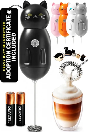 Cat-Shaped Frother Mixer Cutesy Frother, Meet Your New Frothing Buddy Midnight The Cat, Adoption Papers and Stickers Included, Purrr-fect for Lattes, Cappuccino & Matcha Black Cat-Shaped Frother Mixer Cutesy Frother, Meet Your New Frothing Buddy Midnight The Cat, Adoption Papers and Stickers Included, Purrr-fect for Lattes, Cappuccino & Matcha Black