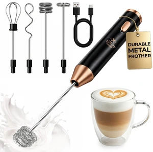 Rechargeable Milk Frother Handheld - Frother Wand, Drink Mixer, Electric Whisk Frother, for Cappuccinos, Matcha & Protein Powder - Ultra Metal 4 Whisk, 1800mAh Black Copper Rechargeable Milk Frother Handheld - Frother Wand, Drink Mixer, Electric Whisk Frother, for Cappuccinos, Matcha & Protein Powder - Ultra Metal 4 Whisk, 1800mAh Black Copper