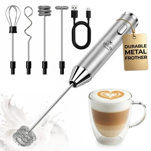 Rechargeable Milk Frother Handheld - Frother Wand, Drink Mixer, Electric Whisk Frother, for Cappuccinos, Matcha & Protein Powder - Ultra Metal 4 Whisk, 1800mAh Silver Rechargeable Milk Frother Handheld - Frother Wand, Drink Mixer, Electric Whisk Frother, for Cappuccinos, Matcha & Protein Powder - Ultra Metal 4 Whisk, 1800mAh Silver