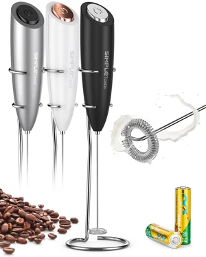 Milk Frother Handheld Electric Foam Maker Battery Operated | Drink Mixer with Stainless Steel Whisk for Cappuccino, Bulletproof Coffee, Latte, Black, with Stand Milk Frother Handheld Electric Foam Maker Battery Operated | Drink Mixer with Stainless Steel Whisk for Cappuccino, Bulletproof Coffee, Latte, Black, with Stand