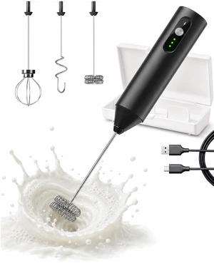 Rechargeable Electric Milk Frother Handheld, Hand Mixer Coffee Frother Wand | Portable Drink Mixer with 3 Speeds, 3 Whisk Heads, Electric Whisk for Matcha Lattes Cappuccino, Kitchen Gifts Rechargeable Electric Milk Frother Handheld, Hand Mixer Coffee Frother Wand | Portable Drink Mixer with 3 Speeds, 3 Whisk Heads, Electric Whisk for Matcha Lattes Cappuccino, Kitchen Gifts