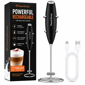 Powerful Rechargeable Handheld Milk Frother, Milk Frother Wand, Stainless Steel Drink Mixer - Milk Frother Stand for Milk Coffee, Lattes, Cappuccino, Frappe, Matcha, Hot Chocolate. Gift Powerful Rechargeable Handheld Milk Frother, Milk Frother Wand, Stainless Steel Drink Mixer - Milk Frother Stand for Milk Coffee, Lattes, Cappuccino, Frappe, Matcha, Hot Chocolate. Gift