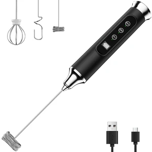 Milk Frother Wand for Coffee, Coffee Frother Handheld Drink Mixer | Rechargeable Mixer Wand, Waterproof Electric Whisk for Protein Powder, Lattes, Cappuccino, 3 Variable Speeds 3 Whisks, Black Milk Frother Wand for Coffee, Coffee Frother Handheld Drink Mixer | Rechargeable Mixer Wand, Waterproof Electric Whisk for Protein Powder, Lattes, Cappuccino, 3 Variable Speeds 3 Whisks, Black
