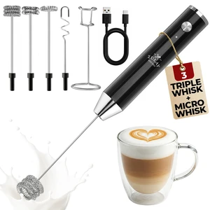 Rechargeable Milk Frother Handheld - Frother Wand, Drink Mixer, Electric Whisk Frother, for Cappuccinos, Matcha & Protein Powder - Lux 4 Whisk 2 Speed Waterproof 2000mAh Alpha Black Rechargeable Milk Frother Handheld - Frother Wand, Drink Mixer, Electric Whisk Frother, for Cappuccinos, Matcha & Protein Powder - Lux 4 Whisk 2 Speed Waterproof 2000mAh Alpha Black