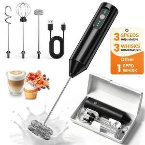 Rechargeable Handheld Milk Frother 3-Speed, 3-Whisk, Storage Box | Electric Drink Mixer, Detachable Heads, 1500mAh,for Latte, Cappuccino, Matcha, Hot Chocolate, Protein Shakes, Eggs, Barista Rechargeable Handheld Milk Frother 3-Speed, 3-Whisk, Storage Box | Electric Drink Mixer, Detachable Heads, 1500mAh,for Latte, Cappuccino, Matcha, Hot Chocolate, Protein Shakes, Eggs, Barista