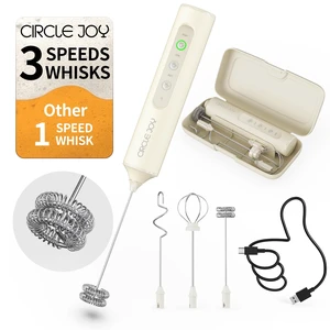 Rechargeable Handheld Milk Frother Wand with 3 Variable Speeds, 3 Whisks and Storage Box, Electric Drink Mixer for Latte, Cappuccino, Hot Chocolate, Eggs and Protein Powder, Beige Rechargeable Handheld Milk Frother Wand with 3 Variable Speeds, 3 Whisks and Storage Box, Electric Drink Mixer for Latte, Cappuccino, Hot Chocolate, Eggs and Protein Powder, Beige