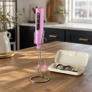 Rechargeable Milk Frother with Stand, 4 Interchangeable Whisks & Travel Case Handheld Mixer for Lattes, Matcha, Hot Chocolate, Eggs & Protein Shakes Rechargeable Milk Frother with Stand, 4 Interchangeable Whisks & Travel Case Handheld Mixer for Lattes, Matcha, Hot Chocolate, Eggs & Protein Shakes