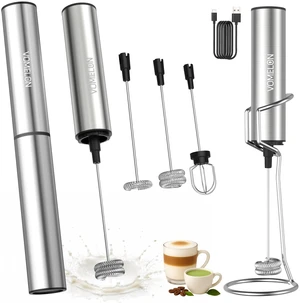 Rechargeable Milk Frother with Stand, Electric Whisks Foam Maker, POWERFUL USB C 2 Speed Handheld Drink Mixer for Coffee, Latte, Cappuccino, Matcha Drinks,Silver Rechargeable Milk Frother with Stand, Electric Whisks Foam Maker, POWERFUL USB C 2 Speed Handheld Drink Mixer for Coffee, Latte, Cappuccino, Matcha Drinks,Silver