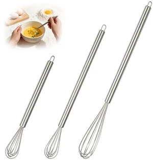Whisks for Cooking, 3 Pack Mini Whisk for Whisking, 7"+9"+11" Tiny Stainless Steel Wire Whisk Set for Baking, Blending Eggs & Sauces, Heavy Duty Rust Proof Whisks for Cooking, 3 Pack Mini Whisk for Whisking, 7"+9"+11" Tiny Stainless Steel Wire Whisk Set for Baking, Blending Eggs & Sauces, Heavy Duty Rust Proof