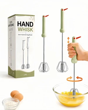 2 PC Semi-Automatic Stainless Steel Egg Beater, Hand Push Rotary Whisk | 12 & 14 Inch Mixer for Making Cream , Blending Seasonings , Whipping Shakes , Mixing batter 2 PC Semi-Automatic Stainless Steel Egg Beater, Hand Push Rotary Whisk | 12 & 14 Inch Mixer for Making Cream , Blending Seasonings , Whipping Shakes , Mixing batter