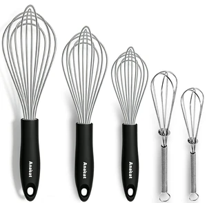 Stainless Steel Kitchen Whisk Set of 5, Milk and Egg Beater Blender with Thick Wire for Whisking, Cooking, Baking, Beating and Stirring - 5"+7" Mini Whisk and 9''+11''+12'' Balloon Whisks Stainless Steel Kitchen Whisk Set of 5, Milk and Egg Beater Blender with Thick Wire for Whisking, Cooking, Baking, Beating and Stirring - 5"+7" Mini Whisk and 9''+11''+12'' Balloon Whisks