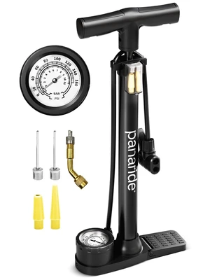 Bike Pump with Gauge - Floor Bike Pumps for Road & Mountain Bikes, Presta & Schrader Valve, 160 PSI, 2-Inch Dial, Includes Needle & Ball Adapters, Foldable Footrest, Angle Adapter Bike Pump with Gauge - Floor Bike Pumps for Road & Mountain Bikes, Presta & Schrader Valve, 160 PSI, 2-Inch Dial, Includes Needle & Ball Adapters, Foldable Footrest, Angle Adapter
