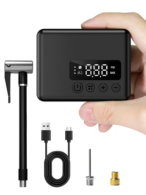 Mini Bike Pump with Gauge for Road Mountain E-Bike | 150PSI, 30s Fast Inflate, Auto Stop, Portable, Electric Air Pump for Road Bikes, Mountain Bike, E-Bike, Motorcycles, Balls Mini Bike Pump with Gauge for Road Mountain E-Bike | 150PSI, 30s Fast Inflate, Auto Stop, Portable, Electric Air Pump for Road Bikes, Mountain Bike, E-Bike, Motorcycles, Balls