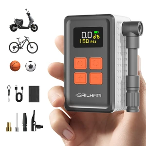 Mini Bike Tire Pump, 150PSI Fast Inflation with Guage | Presta and Schrader Valve Portable Electric Air Pump for Road and Mountain Bicycle, E-Bike, Motorcycle, Sports Ball Mini Bike Tire Pump, 150PSI Fast Inflation with Guage | Presta and Schrader Valve Portable Electric Air Pump for Road and Mountain Bicycle, E-Bike, Motorcycle, Sports Ball