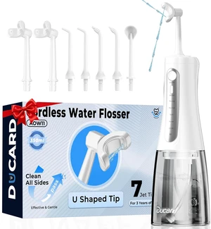 Cordless Water Flosser with U-Shaped Nozzle, 350ML Tank, 7 Jet Tips | Features 5 Cleaning Modes and IPX7 Waterproof. Portable and Rechargeable for Adult & Child Daily Oral Care and Travel, White Cordless Water Flosser with U-Shaped Nozzle, 350ML Tank, 7 Jet Tips | Features 5 Cleaning Modes and IPX7 Waterproof. Portable and Rechargeable for Adult & Child Daily Oral Care and Travel, White