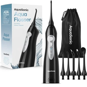 Aqua Flosser Water Flosser, ADA Accepted, Black | Clinically Studied, Cordless, 5 Jet Tips, 3 Modes, 360° Rotating Tips, Waterproof, Rechargeable, Travel Bag, Braces Care Aqua Flosser Water Flosser, ADA Accepted, Black | Clinically Studied, Cordless, 5 Jet Tips, 3 Modes, 360° Rotating Tips, Waterproof, Rechargeable, Travel Bag, Braces Care