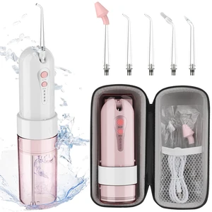 Water Dental Flosser for Teeth Cleaning and Flossing with Travel Size Case Rechargeable Oral Irrigator, Portable Water Flosser for Adults, IPX7 Waterproof, 5 Jet Tips & 4 Modes, Pink Water Dental Flosser for Teeth Cleaning and Flossing with Travel Size Case Rechargeable Oral Irrigator, Portable Water Flosser for Adults, IPX7 Waterproof, 5 Jet Tips & 4 Modes, Pink