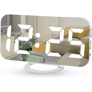 Digital Alarm Clock,7" LED Mirror Electronic Clocks,with 2 USB Charging Ports,Snooze Mode,Auto Adjust Brightness,Modern Desk Wall Clocks for Bedrooms Living Room Office - White Digital Alarm Clock,7" LED Mirror Electronic Clocks,with 2 USB Charging Ports,Snooze Mode,Auto Adjust Brightness,Modern Desk Wall Clocks for Bedrooms Living Room Office - White