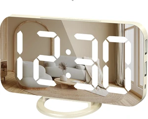 Digital Alarm Clock, Mirror LED Desk Clock with Large Display, Pearl | 3 Brightness Levels, 12/24H, Bedside Clock with Dual USB Ports, Modern Electronic Clock for Bedroom, Living Room & Office Digital Alarm Clock, Mirror LED Desk Clock with Large Display, Pearl | 3 Brightness Levels, 12/24H, Bedside Clock with Dual USB Ports, Modern Electronic Clock for Bedroom, Living Room & Office