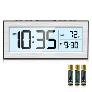 Battery Powered Digital Clock, LCD Desk Clock with Date & Temp Display, 5 Alarm Modes, Snooze, 12/24 H, Auto Dimming On-Demand 5s Backlight, Small Alarm Clocks for Bedroom Office Travel Silver Battery Powered Digital Clock, LCD Desk Clock with Date & Temp Display, 5 Alarm Modes, Snooze, 12/24 H, Auto Dimming On-Demand 5s Backlight, Small Alarm Clocks for Bedroom Office Travel Silver
