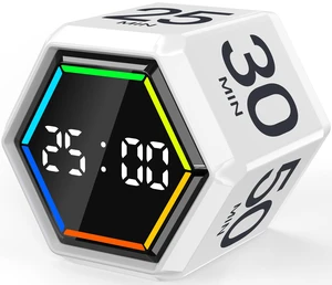 Rotating Pomodoro Timer Cube 3/5/10/25/30/50 min with Colorful Visual Bar | Desk Productivity Flip Timer for Kids Adults, Vibration/Silent/Sound, Adjustable Volume, for ADHD Study Work, White Rotating Pomodoro Timer Cube 3/5/10/25/30/50 min with Colorful Visual Bar | Desk Productivity Flip Timer for Kids Adults, Vibration/Silent/Sound, Adjustable Volume, for ADHD Study Work, White