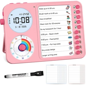 3-in-1 Visual Timer & ADHD Tool for Kids with Chore Chart & Planning Board | ADHD Timer with Digital Clock, Silent Task Timer for Adults with Visual Schedule for Home, School, Classroom, Work (Pink) 3-in-1 Visual Timer & ADHD Tool for Kids with Chore Chart & Planning Board | ADHD Timer with Digital Clock, Silent Task Timer for Adults with Visual Schedule for Home, School, Classroom, Work (Pink)