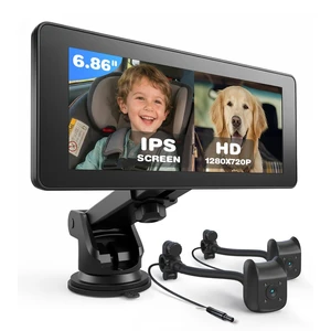 Baby Car Camera for 2 Kids | 6.86" 1080P IPS Dual-Camera Split Screen Monitor - 360° Rotation IR Night Vision - USB Powered Headrest Mount Baby Car Cam Baby Car Camera for 2 Kids | 6.86" 1080P IPS Dual-Camera Split Screen Monitor - 360° Rotation IR Night Vision - USB Powered Headrest Mount Baby Car Cam