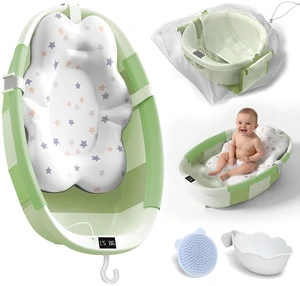 Collapsible Baby Bathtub - Large Baby Bath Tub with Thermometer | Bath Essential Bañera para Bebe Easy Fold Baby Tub | Travel Infant Newborn Toddler Bathtub for Baby Girl Boy 0 to 36 Months(Green) Collapsible Baby Bathtub - Large Baby Bath Tub with Thermometer | Bath Essential Bañera para Bebe Easy Fold Baby Tub | Travel Infant Newborn Toddler Bathtub for Baby Girl Boy 0 to 36 Months(Green)