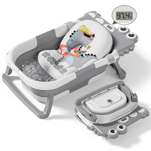 Collapsible Baby Bathtub for Newborn, Foldable Baby Bath Tub with Thermometer & Soft Floating Cushion & Drain Hole, Portable Travel Infant Bath Tubs for Newborns to Toddlers 0-36 Months Boys, Grey Collapsible Baby Bathtub for Newborn, Foldable Baby Bath Tub with Thermometer & Soft Floating Cushion & Drain Hole, Portable Travel Infant Bath Tubs for Newborns to Toddlers 0-36 Months Boys, Grey