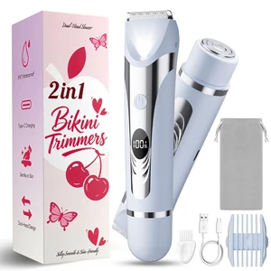 Bikini Trimmer for Women, Electric Face and Body Shaver, Blue | Dual heads, ceramic blades, IPX7 waterproof, LED display and USB-C charging for face, bikini and body. Gift for women Bikini Trimmer for Women, Electric Face and Body Shaver, Blue | Dual heads, ceramic blades, IPX7 waterproof, LED display and USB-C charging for face, bikini and body. Gift for women