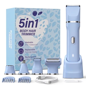 5-in-1 Bikini Trimmer for Women, Electric Razors Shaver | IPX7 Waterproof, Cordless Body Hair Trimmer, Ceramic Blade, Facial & Pubic Hair Removal, Travel Portable (Blue) 5-in-1 Bikini Trimmer for Women, Electric Razors Shaver | IPX7 Waterproof, Cordless Body Hair Trimmer, Ceramic Blade, Facial & Pubic Hair Removal, Travel Portable (Blue)