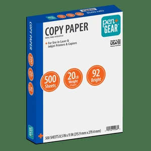 Pen + Gear Copy Paper, 8.5" x 11", 92 Bright, White, 20 lb., 1 Ream (500 Sheets) Pen + Gear Copy Paper, 8.5" x 11", 92 Bright, White, 20 lb., 1 Ream (500 Sheets)