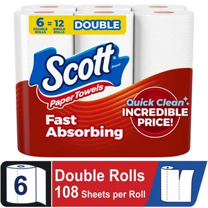 Scott Paper Towels, Choose-A-Sheet, 6 Double Rolls Scott Paper Towels, Choose-A-Sheet, 6 Double Rolls