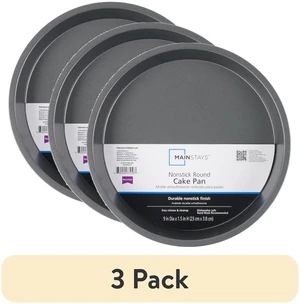 (3 pack) Mainstays 9" x 9" Round Nonstick Steel Cake Pan, Dark Gray (3 pack) Mainstays 9" x 9" Round Nonstick Steel Cake Pan, Dark Gray