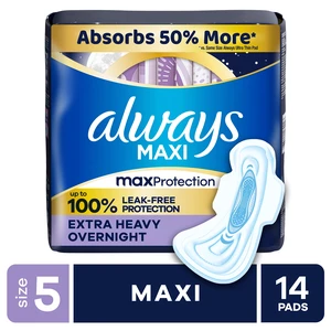 Always Maxi Pads Size 5, Extra Heavy Overnight with Wings, 14 Count Always Maxi Pads Size 5, Extra Heavy Overnight with Wings, 14 Count