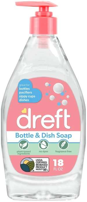 Dreft Plant-Derived Liquid Dish Soap and Dishwashing Detergent for Baby Bottle, Fragrance Free Baby Essentials, 18 fl oz Dreft Plant-Derived Liquid Dish Soap and Dishwashing Detergent for Baby Bottle, Fragrance Free Baby Essentials, 18 fl oz