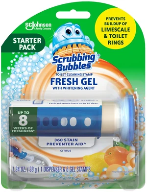 Scrubbing Bubbles Automatic Toilet Bowl Cleaner, Fresh Gel Cleaning Stamp, Citrus, Dispenser & 6 Gel Stamps Scrubbing Bubbles Automatic Toilet Bowl Cleaner, Fresh Gel Cleaning Stamp, Citrus, Dispenser & 6 Gel Stamps